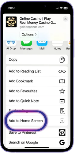 Add to home screen button